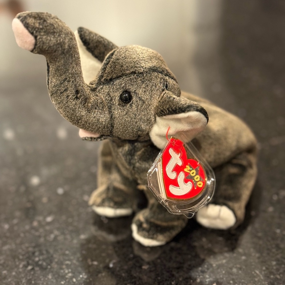 Ty Gray and White Stuffed Elephant Plush